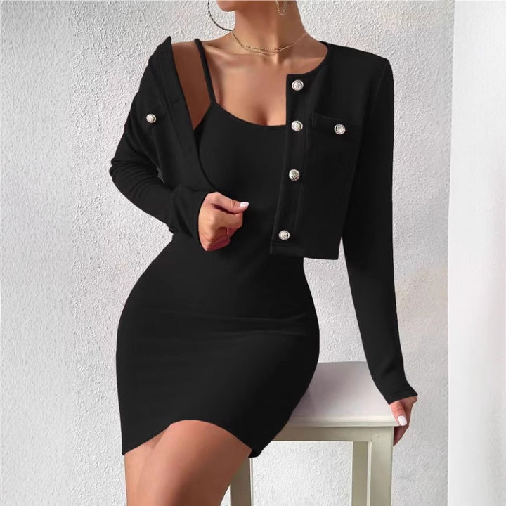 Damen elegantes Jumpsuit-Set mit taillierter Jacke und schimmernden Knöpfen Drune