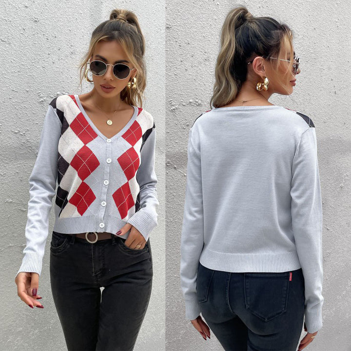Damen Eleganter Strickcardigan mit Rautenmuster Drune