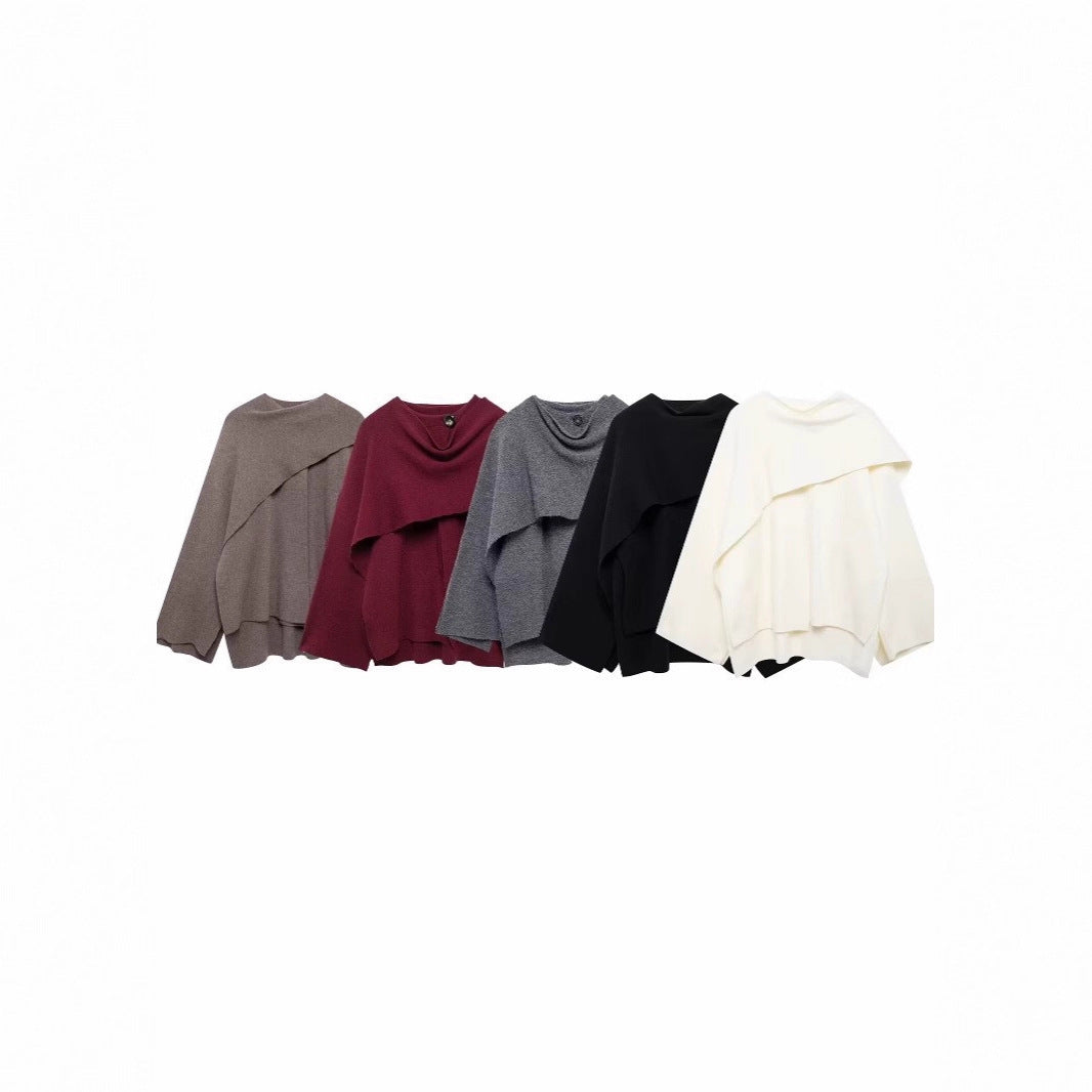 Damen Asymmetrisches Wollmix‑Cape mit Wasserfallkragen und weitem Fall Drune
