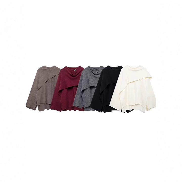 Damen Asymmetrisches Wollmix‑Cape mit Wasserfallkragen und weitem Fall Drune