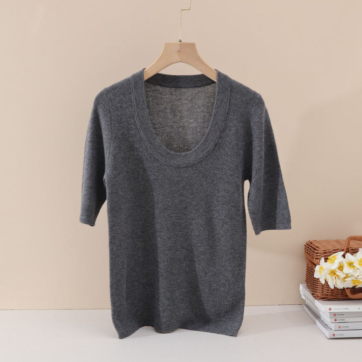 Damen Feines Feinstrick-Shirt mit tiefem Rundhals und dreiviertel Ärmeln Drune
