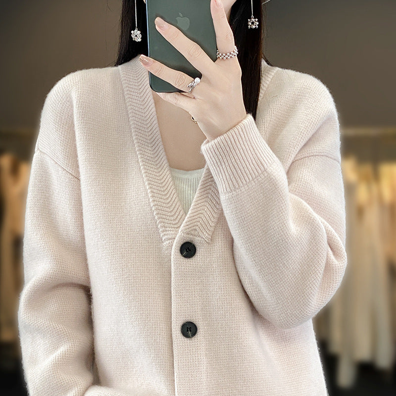 Damen Weicher Boxy-Longcardigan mit tiefem V-Ausschnitt und feiner Rippkante Drune