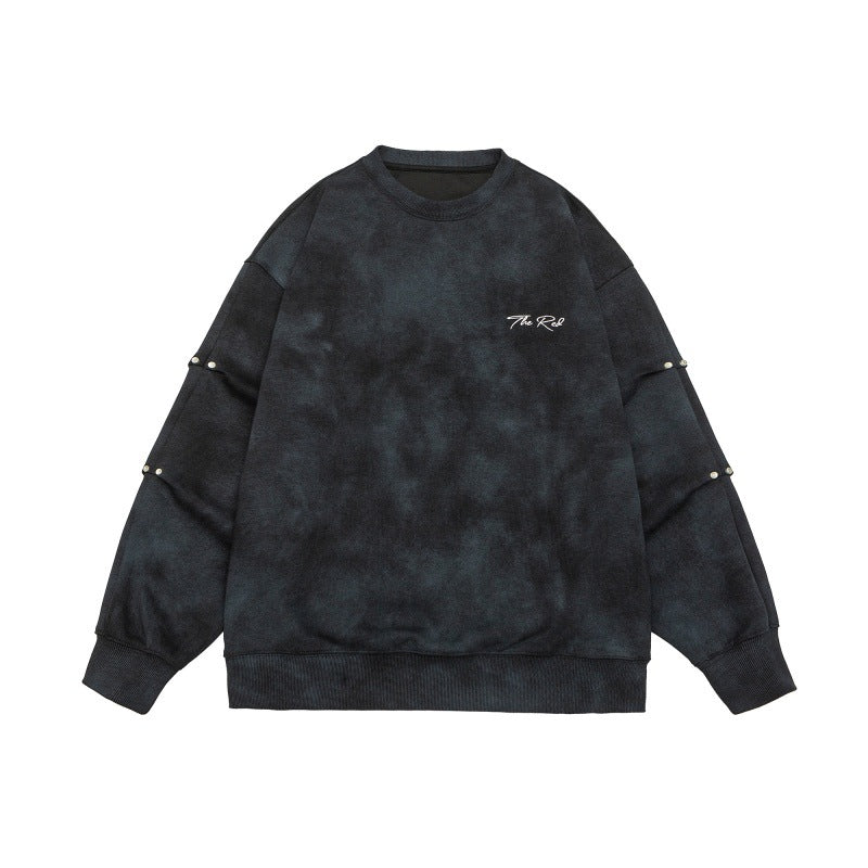 Unisex Oversize-Sweatshirt mit Stonewash-Optik und Ärmel-Druckknöpfen Drune