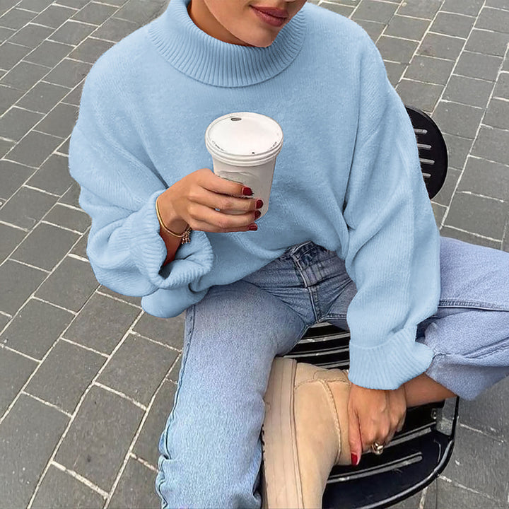 Damen nan oversize Rollkragenpullover mit breitem Rippkragen, voluminösen Ballonärmeln und verlängertem Bündchen Drune