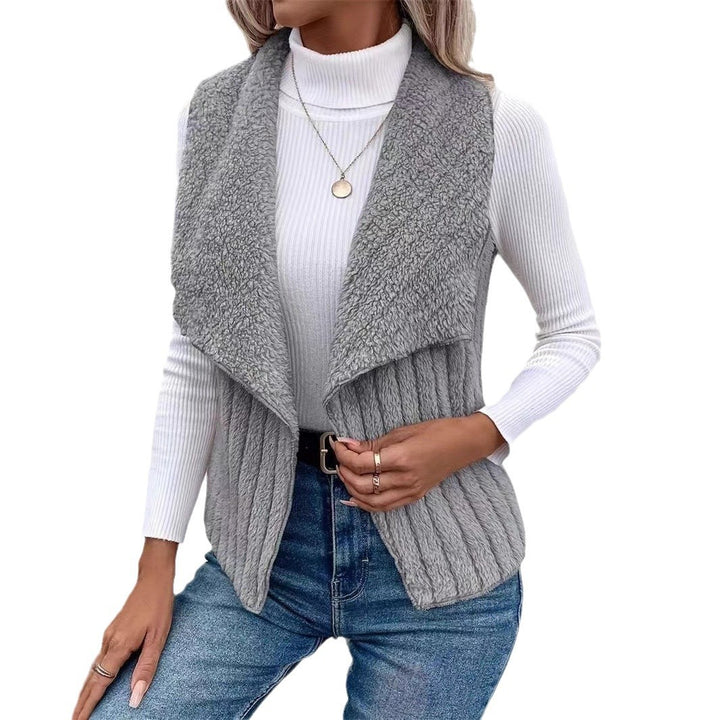 Damen nan kuschelige ärmellose Teddy-Fleece-Weste mit großem Schalkragen und strukturierter Rippenoptik Drune