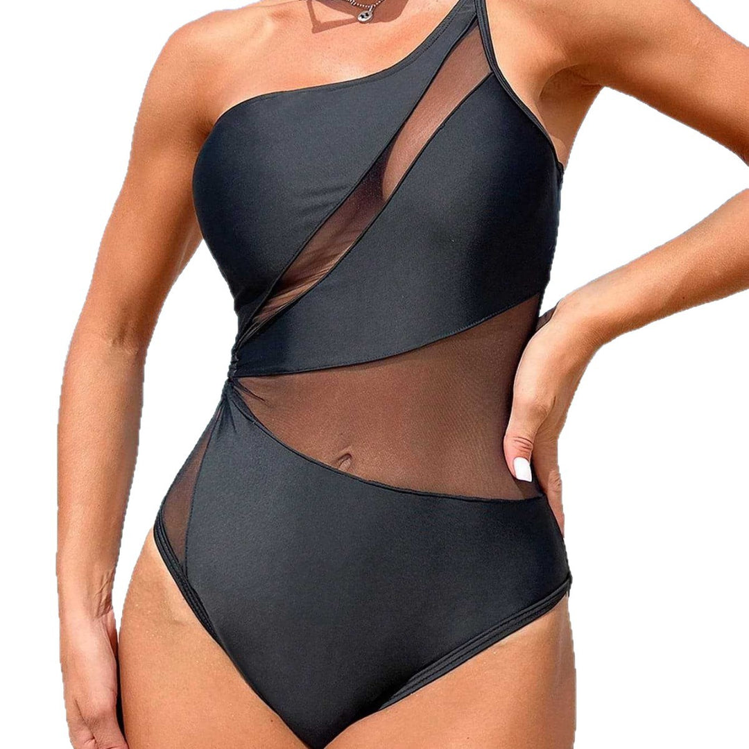 Damen Einseitiger Badeanzug mit raffinierten Mesh-Elementen Drune