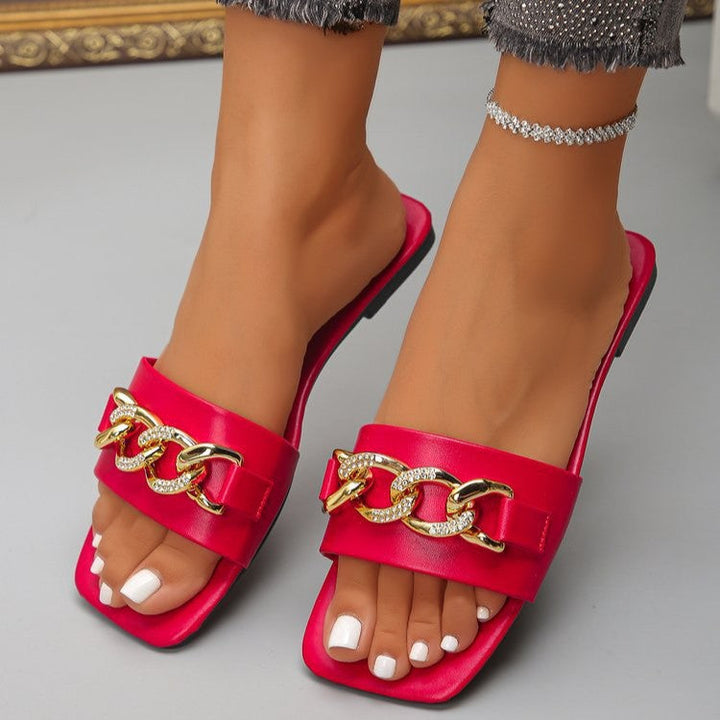 Damen Komfortable Sandalen mit funkelndem Kettenakzent Drune