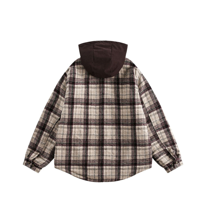 Unisex Oversize-Karo-Überhemd mit Kapuze und Teddyfutter Drune