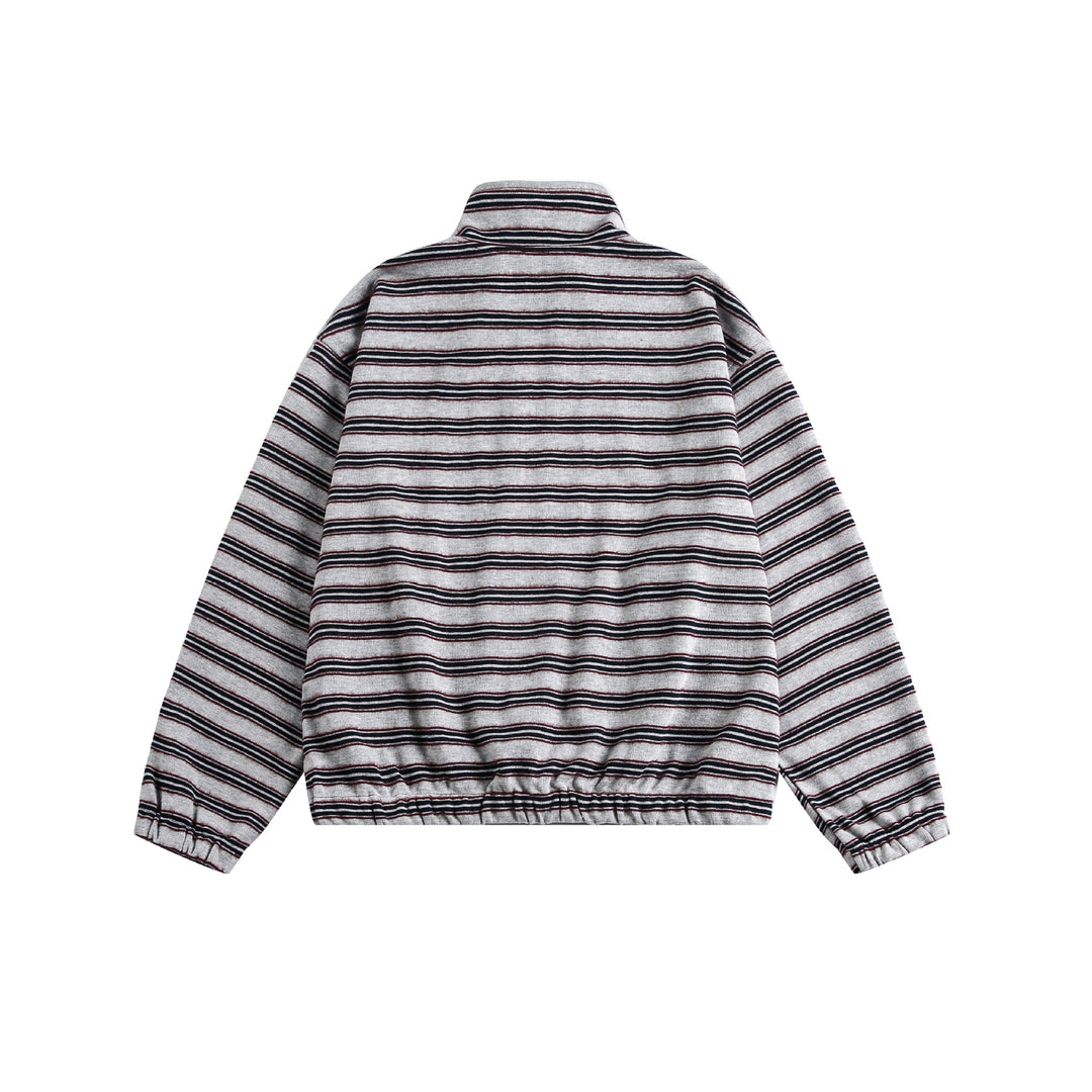 Damen Gestreifte Sweatjacke mit Stehkragen, Reißverschluss und elastischem Saum Drune