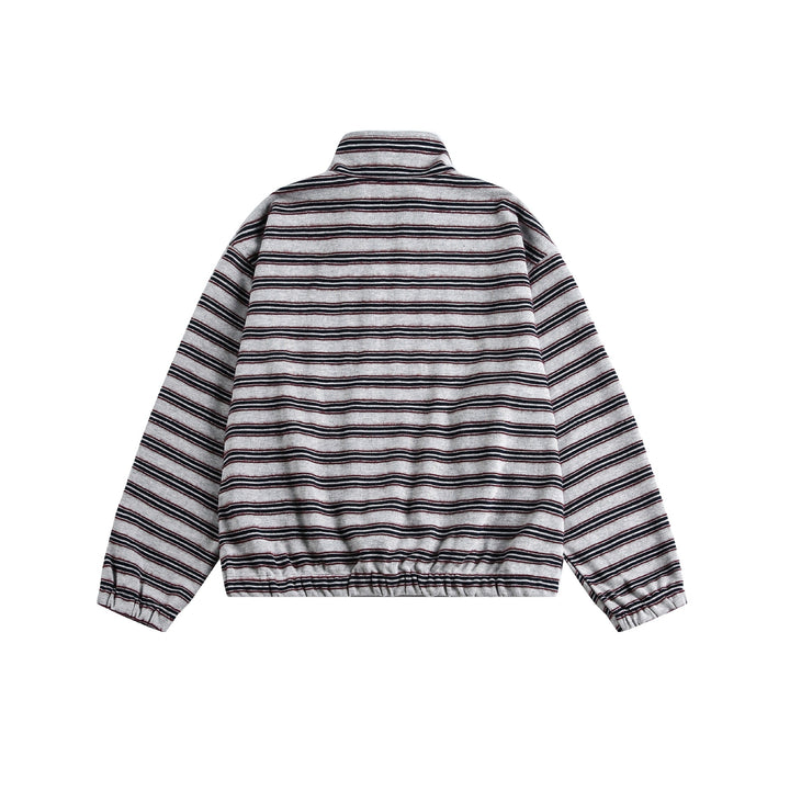 Damen Gestreifte Sweatjacke mit Stehkragen, Reißverschluss und elastischem Saum Drune