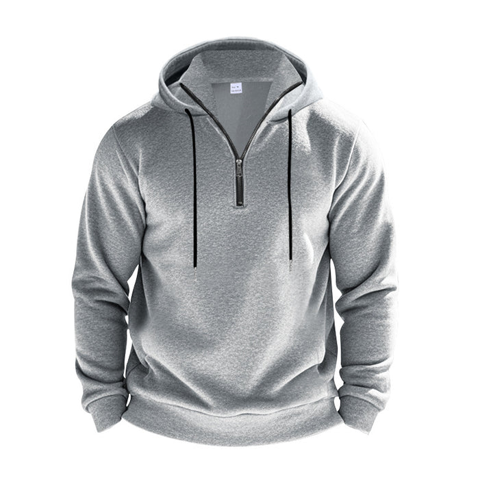 Herren nan sportives Kapuzen-Sweatshirt mit kurzem Frontreißverschluss, kontrastgefütterter Kapuze und elastischen Rippbündchen Drune