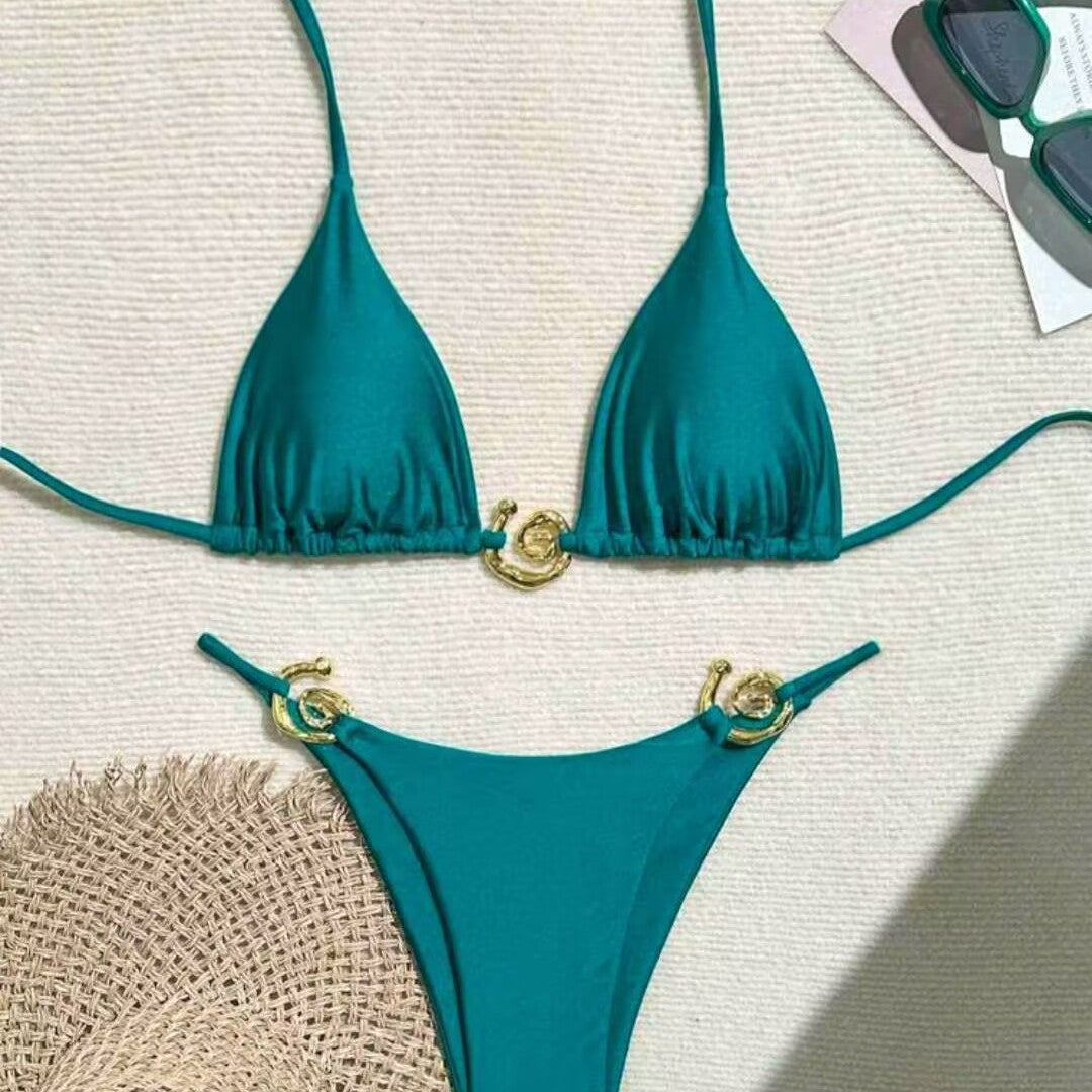 Damen Triangel-Bikini mit raffiniertem Gold-Detail Drune