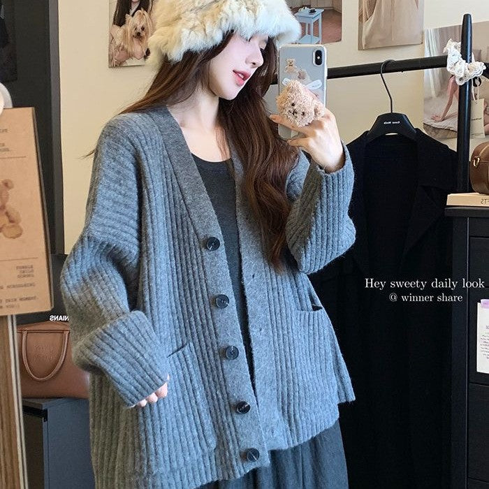 Damen gemütlicher Strickcardigan mit Knopfdetails und Taschen Drune