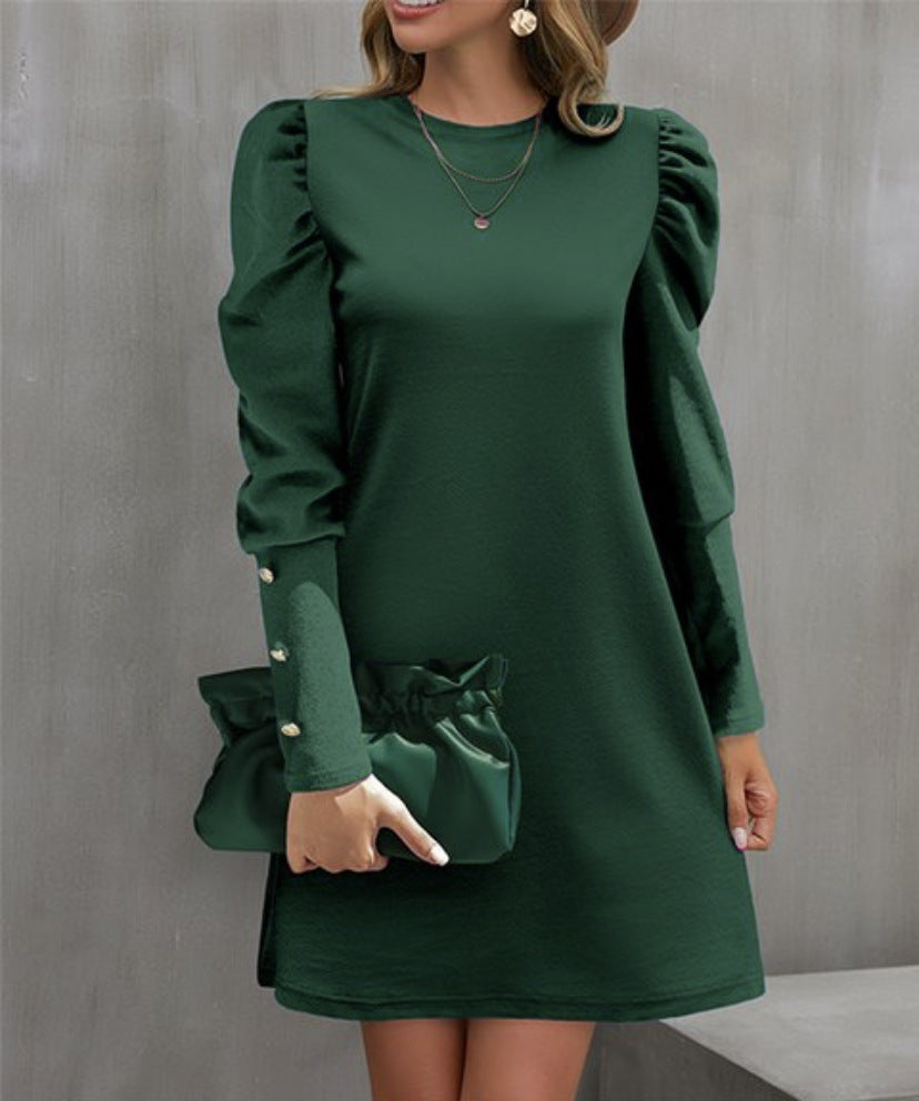 Damen nan elegantes A-Linien Minikleid mit gerafften Puffärmeln und dekorativen Manschettenknöpfen Drune
