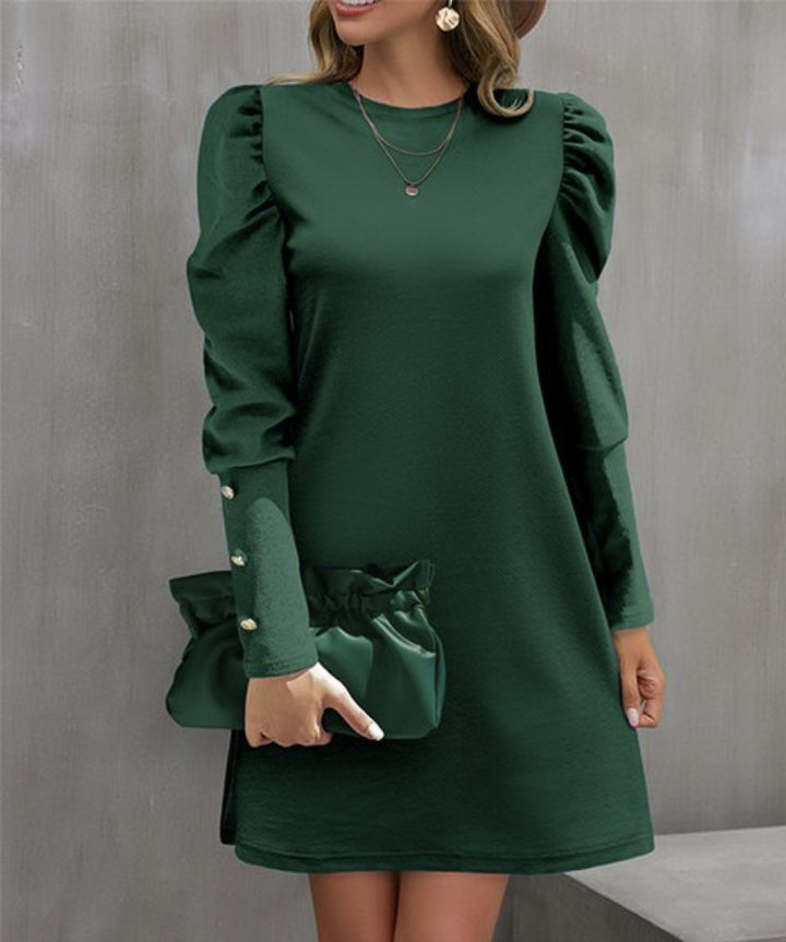 Damen nan elegantes A-Linien Minikleid mit gerafften Puffärmeln und dekorativen Manschettenknöpfen Drune
