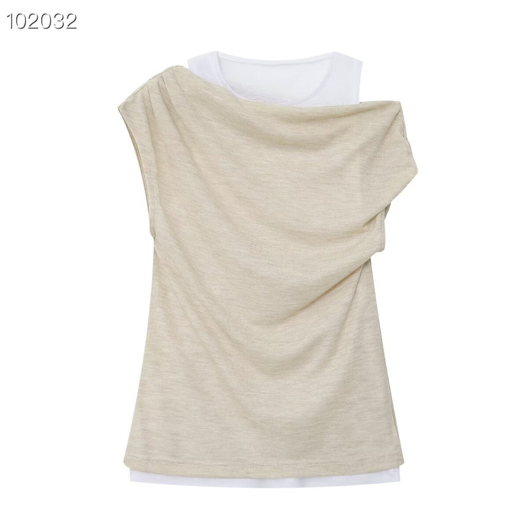 Damen lässiges Overlay T-Shirt mit asymmetrischem Schnitt und eleganten Falten Drune