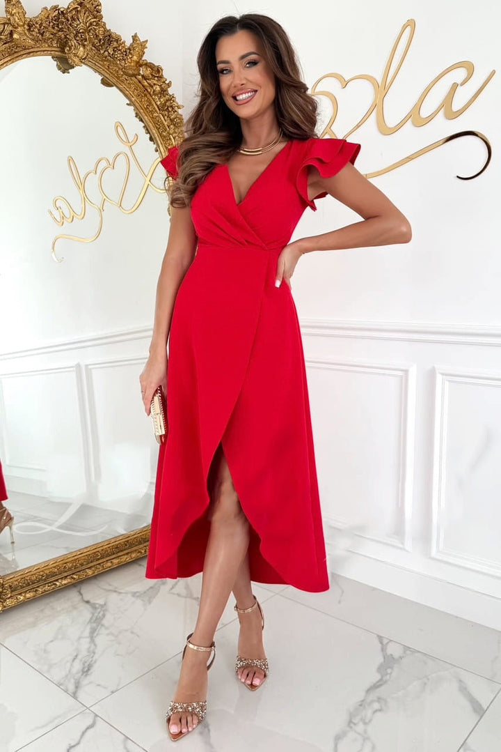 Damen Wickelkleid mit Rüschendetails und hoher Schlitz Drune