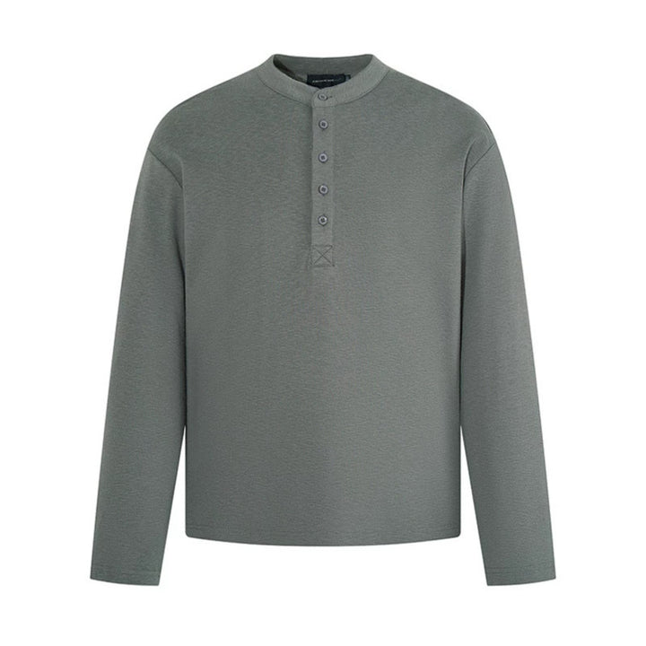 Herren Langarm-Henleyshirt mit Stehkragen und Knopfverschluss aus strukturiertem Jersey Drune