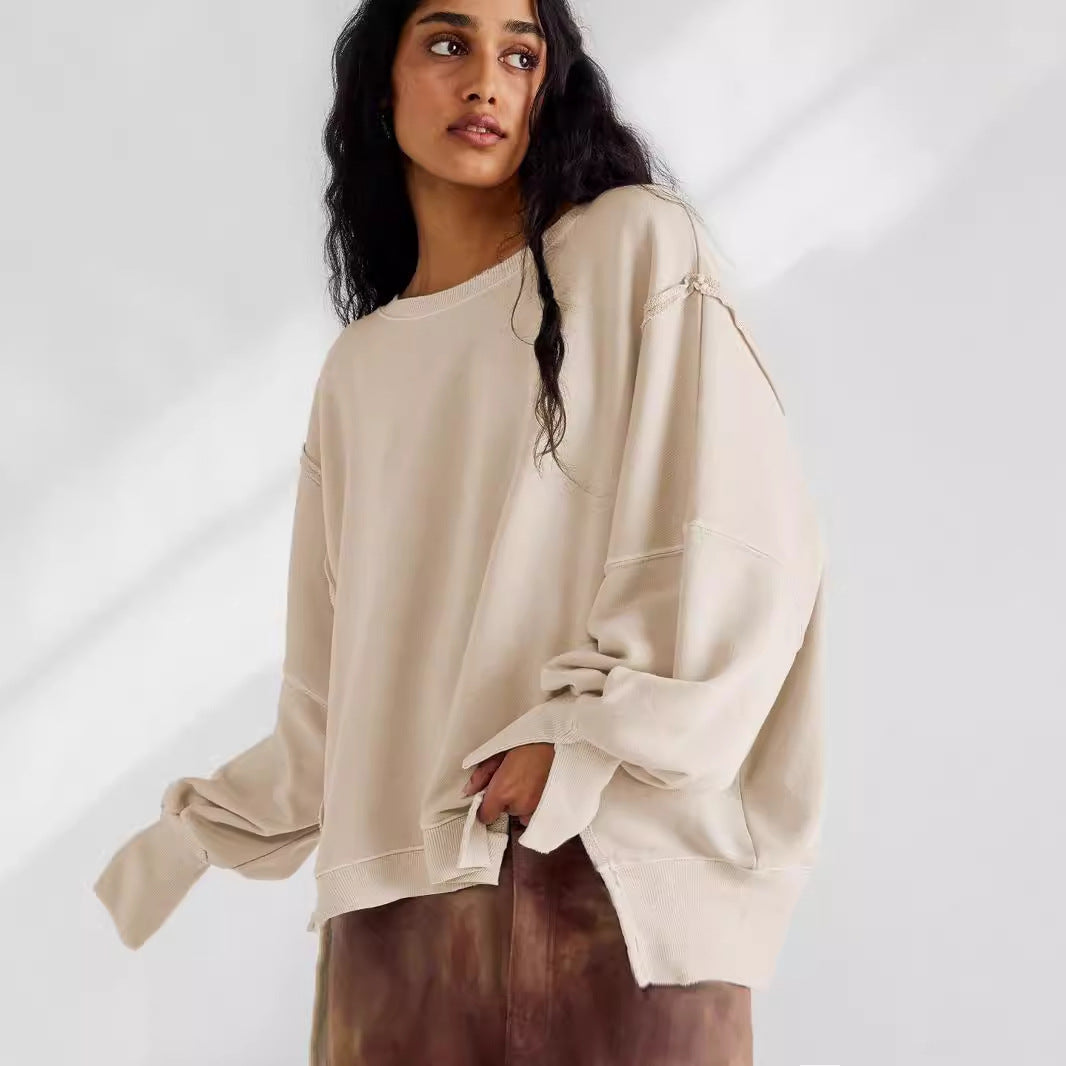 Damen Oversized Sweatshirt mit kreativem Saumdesign Drune