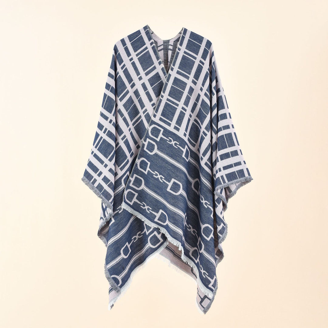 Damen Jacquard-Umhang mit Steigbügel‑Motiv und Fransensaum Drune