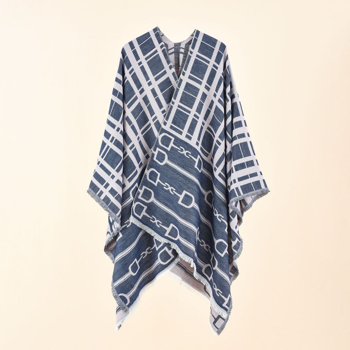 Damen Jacquard-Umhang mit Steigbügel‑Motiv und Fransensaum Drune