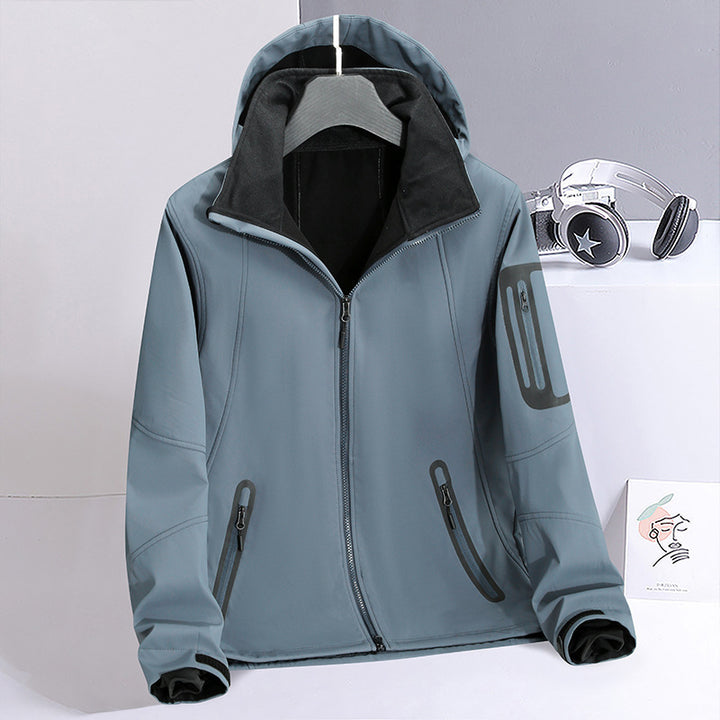 Herren Softshell‑Hybridjacke mit Kapuze, versiegelten Reißverschlüssen und ergonomischem Schnitt Drune