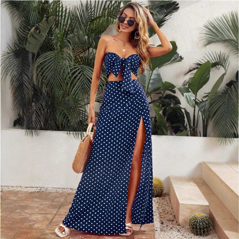 Damen Maxi Kleid mit tiefem V-Ausschnitt und modischem Schlitz Drune