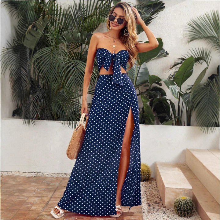 Damen Maxi Kleid mit tiefem V-Ausschnitt und modischem Schlitz Drune