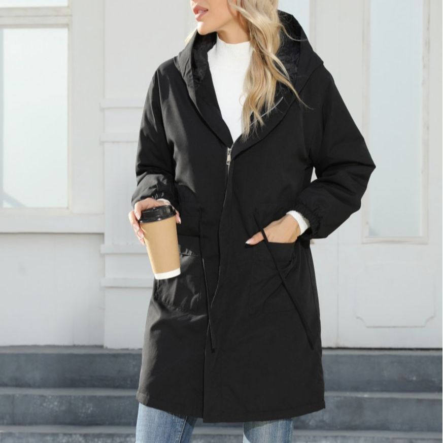 Damen Kapuzen-Midiparka mit Tunnelzug, Reißverschluss & elastischen Bündchen Drune