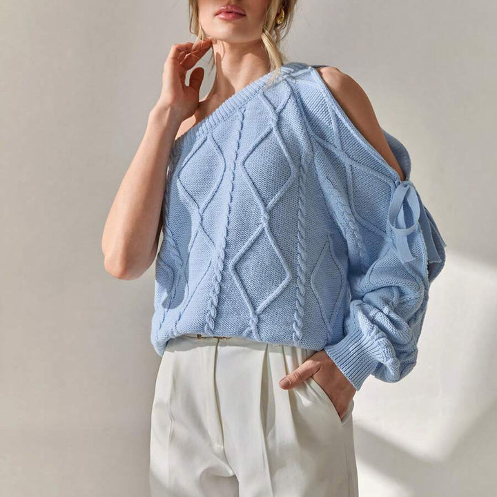 Damen Strickpullover mit asymmetrischen Cut-Out-Details und elegantem Rippdesign Drune