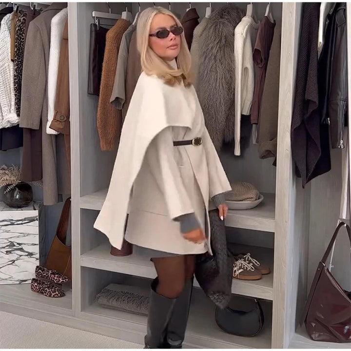 Damen Modische Wolljacke mit asymmetrischem Schnitt und praktischen Taschen Drune