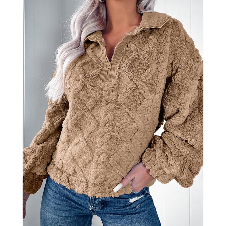 Damen Fleece-Pullover mit halbem Reißverschluss und strukturiertem Design Drune