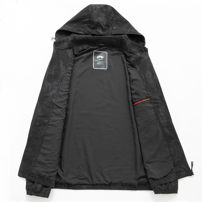 Herren Leichte Softshell-Übergangsjacke mit Kapuze, wasserabweisender Beschichtung und reflektierenden Reißverschlusstaschen Drune