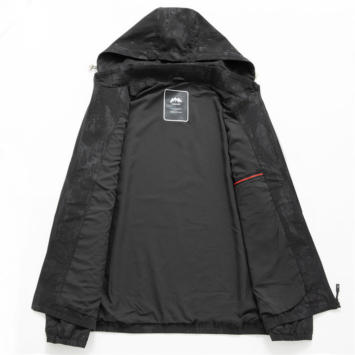 Herren Leichte Softshell-Übergangsjacke mit Kapuze, wasserabweisender Beschichtung und reflektierenden Reißverschlusstaschen Drune