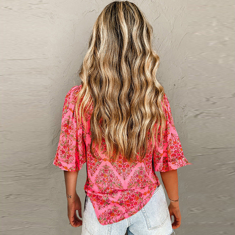 Damen Blumengemusterte Freizeitbluse mit lockerer Passform Drune