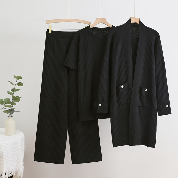 Damen Strick-Loungewear Set mit langen Ärmeln und praktischen Taschen Drune
