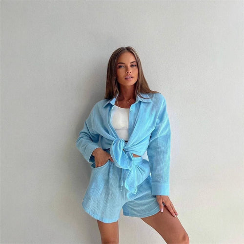 Damen lässiges Kurzarm-Set mit komfortablem Oberteil und weiten Shorts