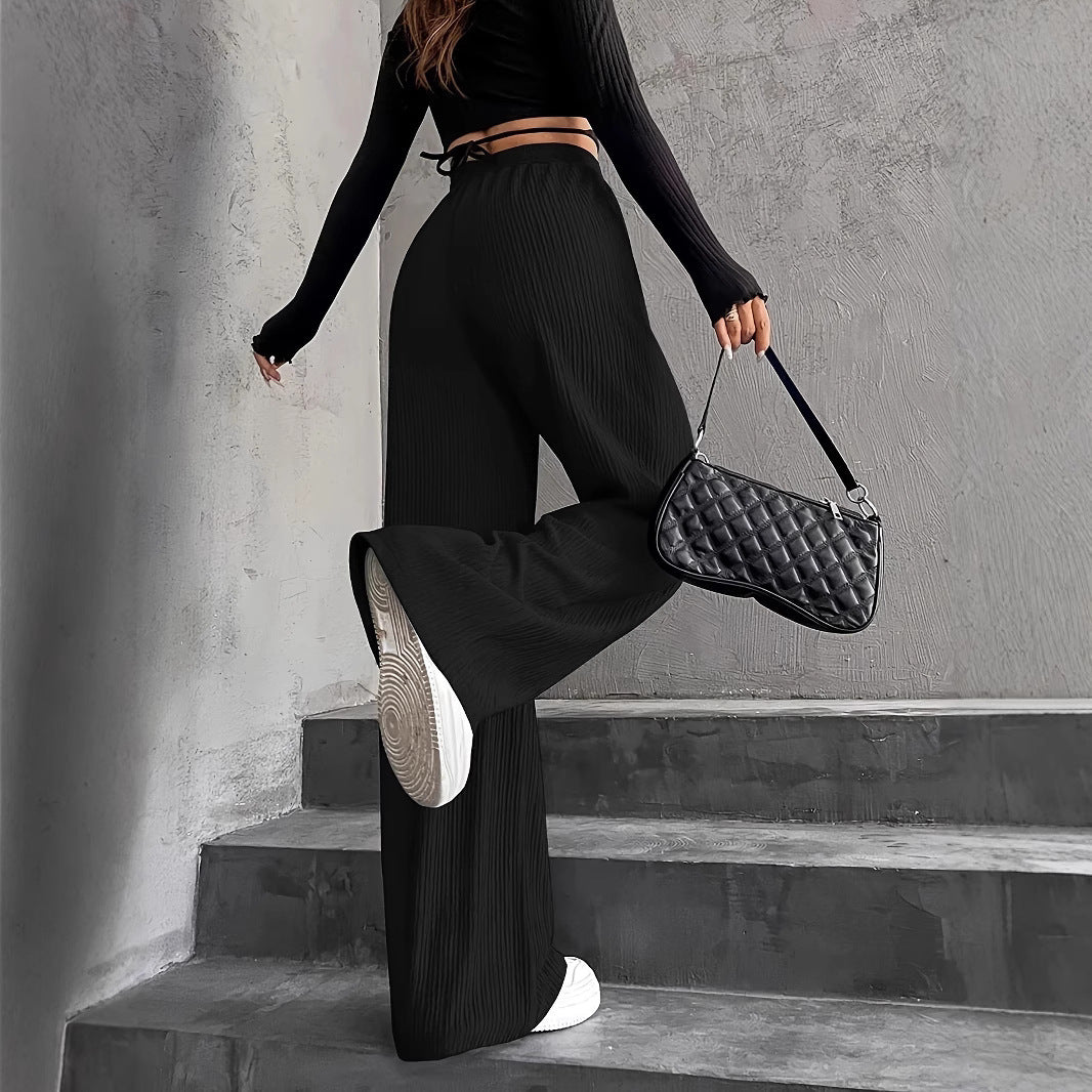 Damen weite Pünktchenhose mit elastischem Bund und schickem Plissée Drune