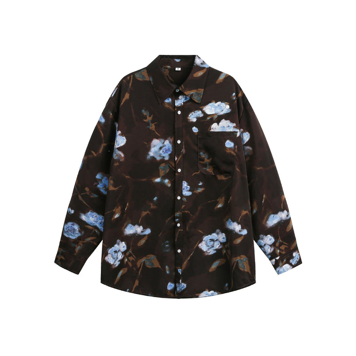 Damen Oversize-Hemdbluse mit floraler Aquarell-Print und Brusttasche Drune