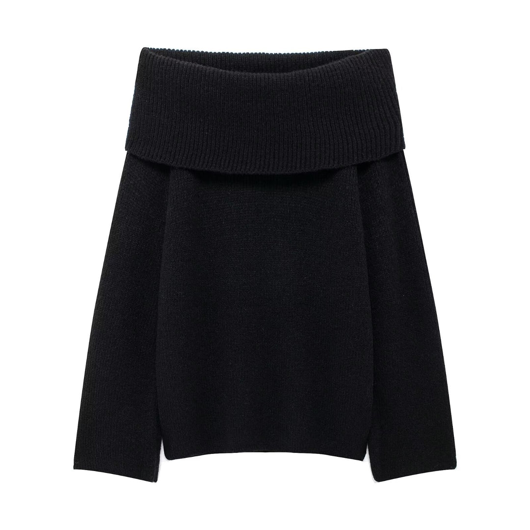 Damen Grobstrick-Oversize-Pullover mit weitem Umschlagkragen Drune
