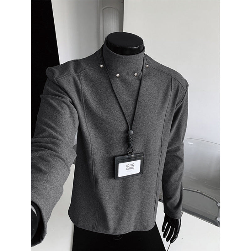 Herren Rollkragen-Feinstrickshirt mit Metallnieten am Kragen und schmaler Silhouette Drune