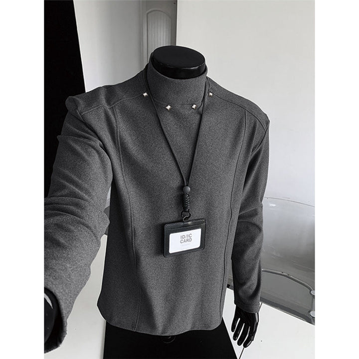 Herren Rollkragen-Feinstrickshirt mit Metallnieten am Kragen und schmaler Silhouette Drune