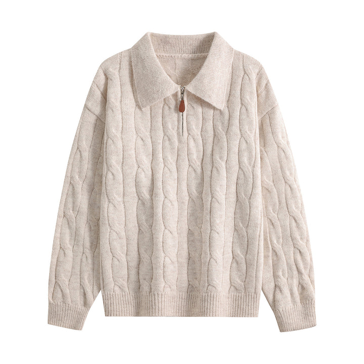 Damen Grobgestrickter Troyer-Pullover mit Halbreißverschluss & Oversize-Kragen Drune