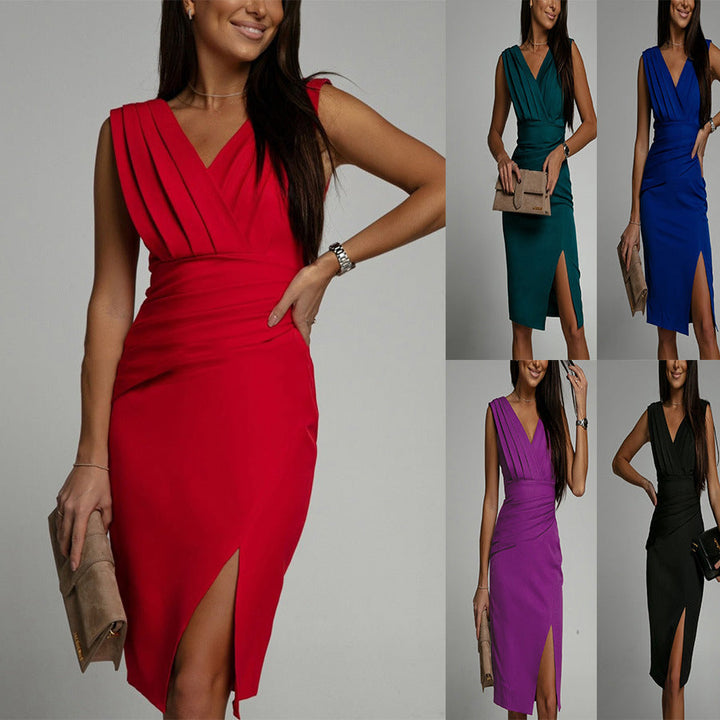 Damen Elegantes Kleid mit schmaler Silhouette und Wickeldetails Drune