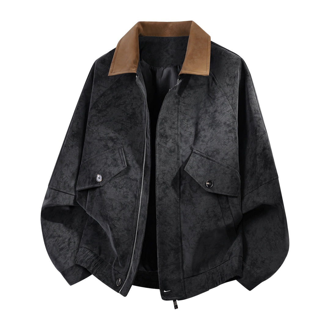Herren oversized Velours-Blouson mit kontrastkragen und aufgesetzten Klappentaschen Drune