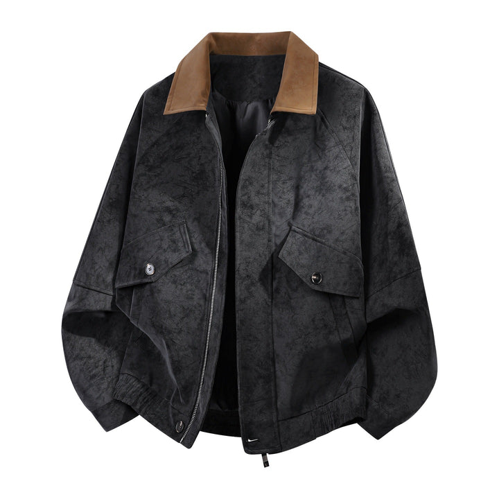Herren oversized Velours-Blouson mit kontrastkragen und aufgesetzten Klappentaschen Drune