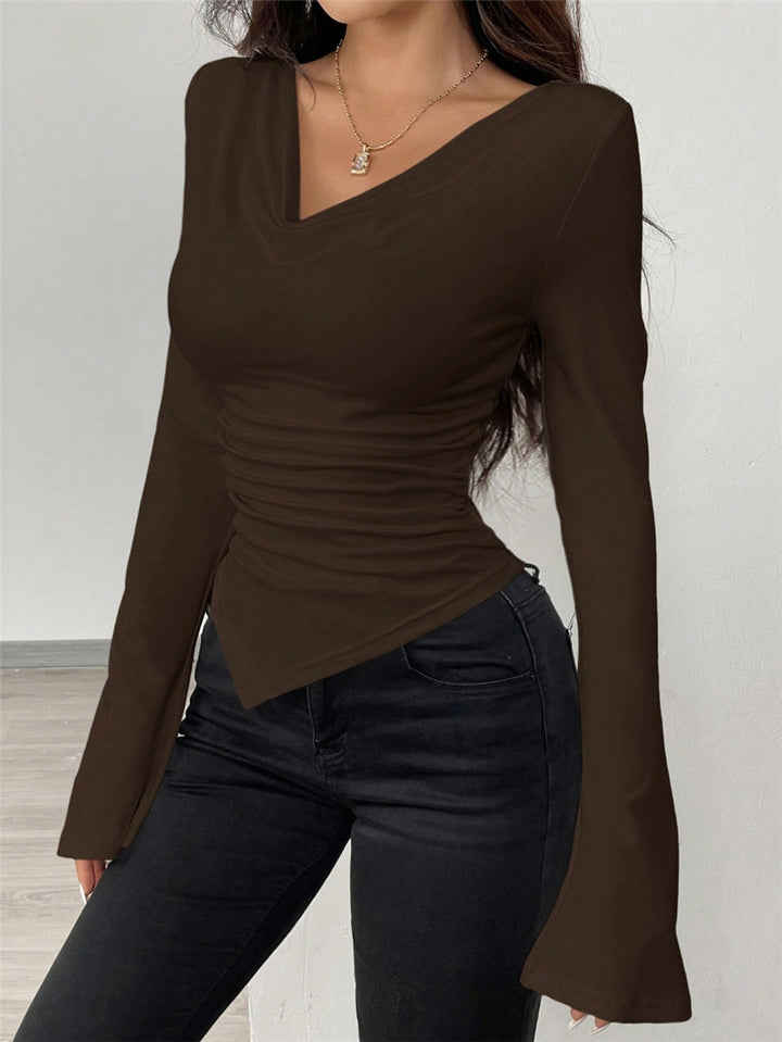Damen Langarmshirt mit schmeichelnder V-Ausschnitt und einzigartiger Raffung Drune