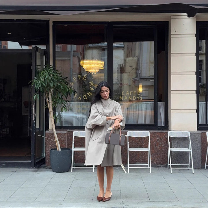 Damen Oversized Trenchcoat mit minimalistischen Knopfdetails Drune