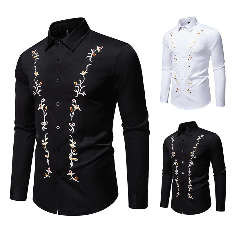 Herren Elegantes besticktes Hemd mit Kentkragen und figurbetonter Slim‑Fit‑Silhouette Drune