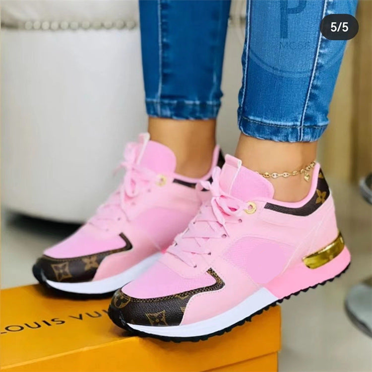 Damen Plateau-Sneakers mit atmungsaktivem Mesh, gepolsterter Innensohle und dekorativem Logomuster-Besatz Drune